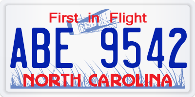 NC license plate ABE9542