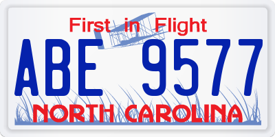 NC license plate ABE9577