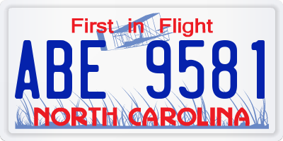NC license plate ABE9581