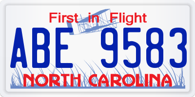 NC license plate ABE9583