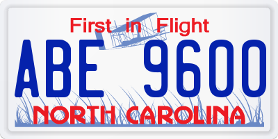 NC license plate ABE9600