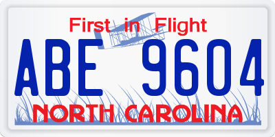 NC license plate ABE9604