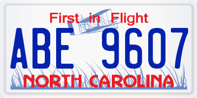 NC license plate ABE9607