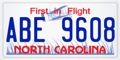 NC license plate ABE9608