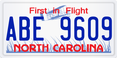 NC license plate ABE9609