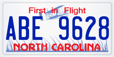 NC license plate ABE9628