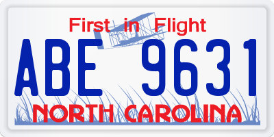 NC license plate ABE9631