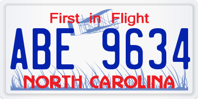 NC license plate ABE9634