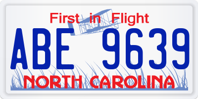 NC license plate ABE9639