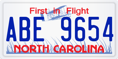 NC license plate ABE9654