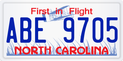 NC license plate ABE9705