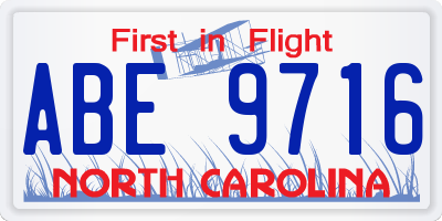 NC license plate ABE9716