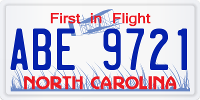 NC license plate ABE9721