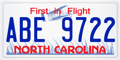 NC license plate ABE9722
