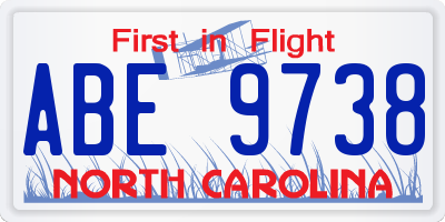NC license plate ABE9738