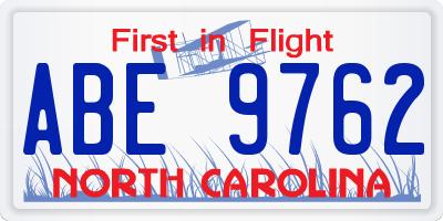 NC license plate ABE9762