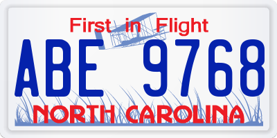 NC license plate ABE9768