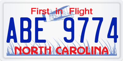 NC license plate ABE9774