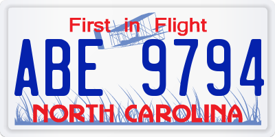 NC license plate ABE9794