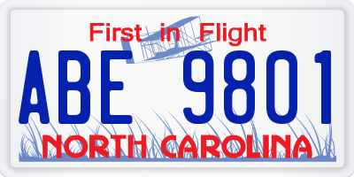 NC license plate ABE9801