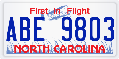 NC license plate ABE9803