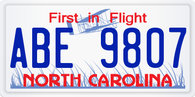 NC license plate ABE9807