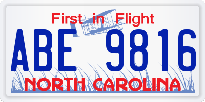 NC license plate ABE9816