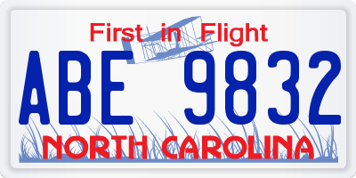 NC license plate ABE9832