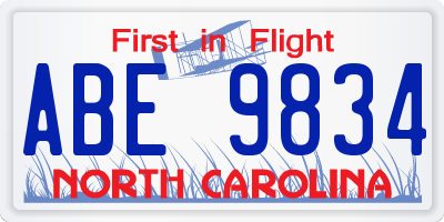 NC license plate ABE9834