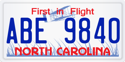 NC license plate ABE9840