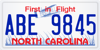 NC license plate ABE9845