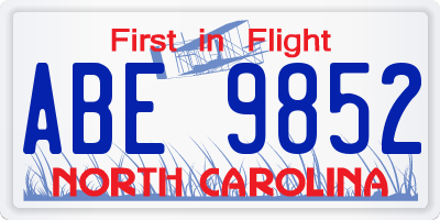 NC license plate ABE9852