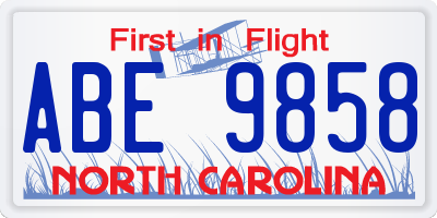 NC license plate ABE9858