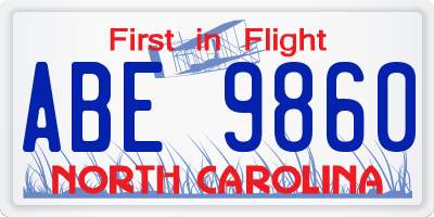 NC license plate ABE9860