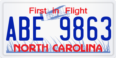 NC license plate ABE9863