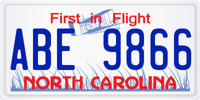 NC license plate ABE9866