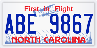 NC license plate ABE9867