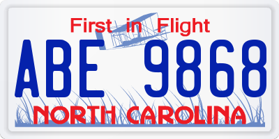 NC license plate ABE9868