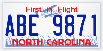 NC license plate ABE9871