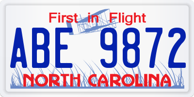 NC license plate ABE9872