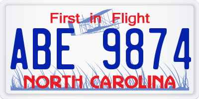 NC license plate ABE9874