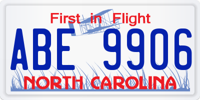 NC license plate ABE9906