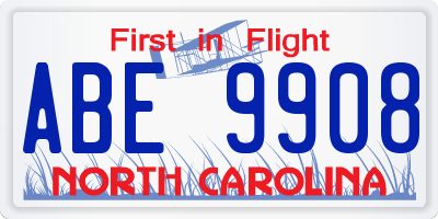 NC license plate ABE9908