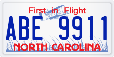 NC license plate ABE9911