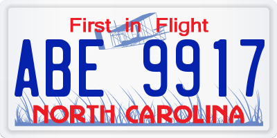 NC license plate ABE9917