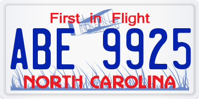 NC license plate ABE9925