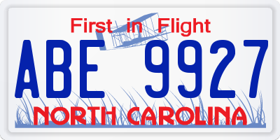 NC license plate ABE9927