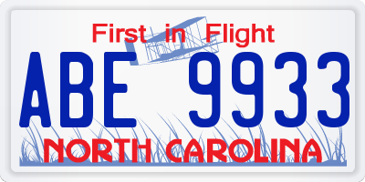 NC license plate ABE9933