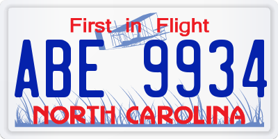 NC license plate ABE9934
