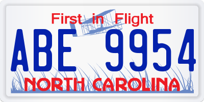 NC license plate ABE9954